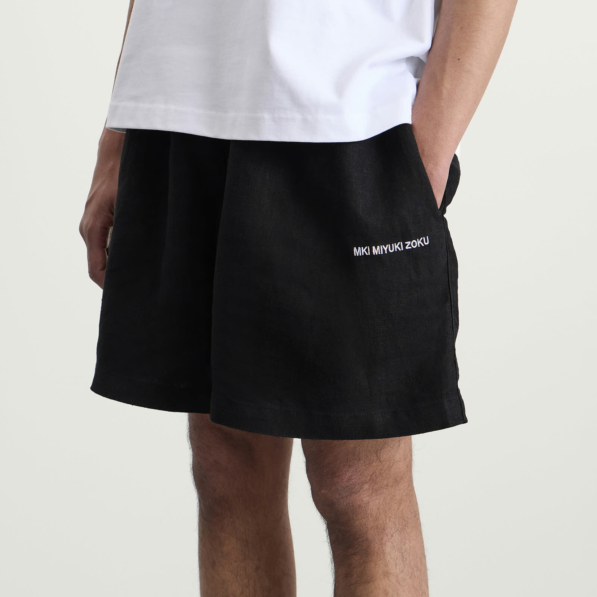 MKI Men's Linen Wide Leg Shorts in Black