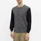 PLEASURES Men's Long Sleeve Vices Leopard Contrast T-Shirt in Black