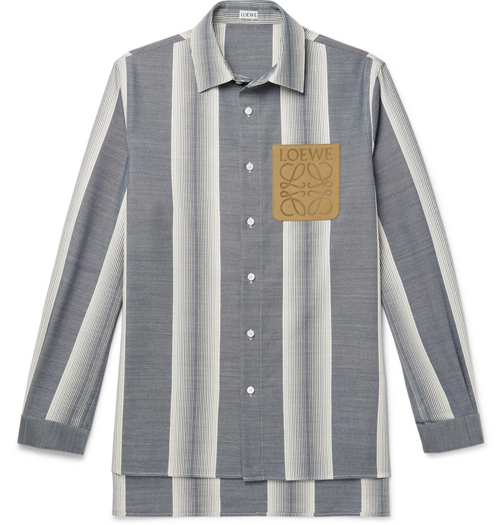 Photo: LOEWE - Suede-Trimmed Striped Wool and Cotton-Blend Shirt - Multi