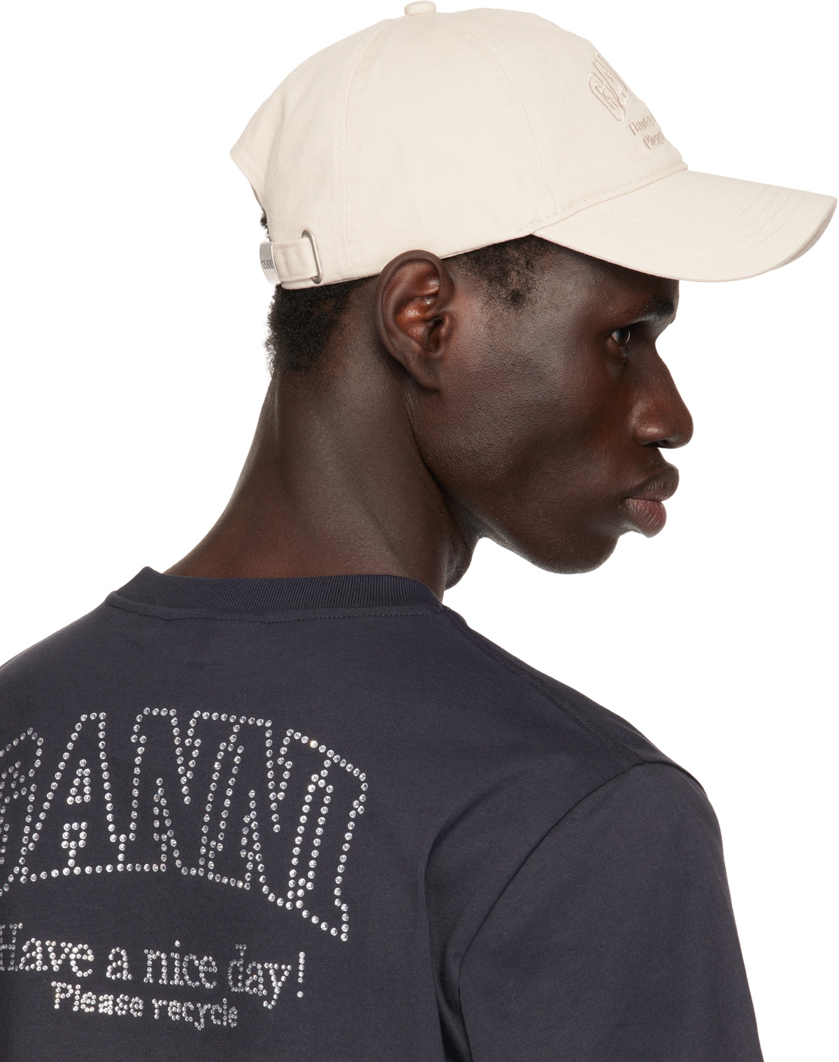 GANNI Beige Embroidered Logo Cap
