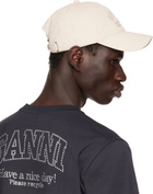 GANNI Beige Embroidered Logo Cap