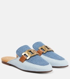 Tod's - Embellished denim slippers