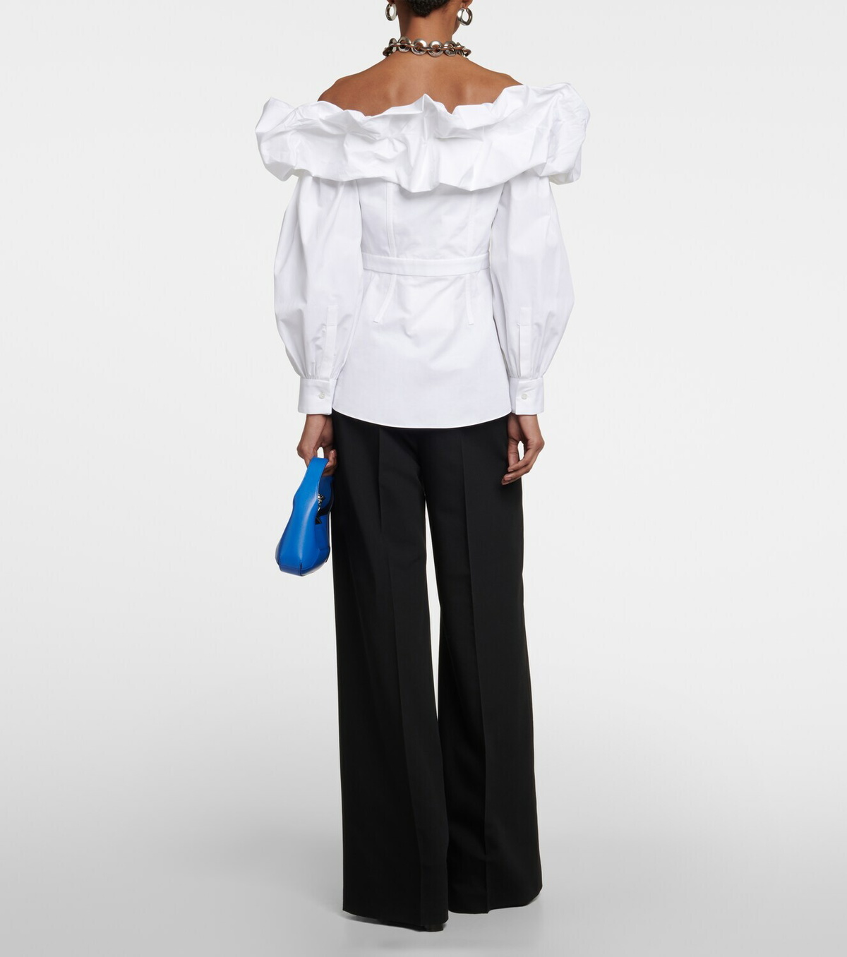 Alexander McQueen - Ruffled off-shoulder cotton poplin top