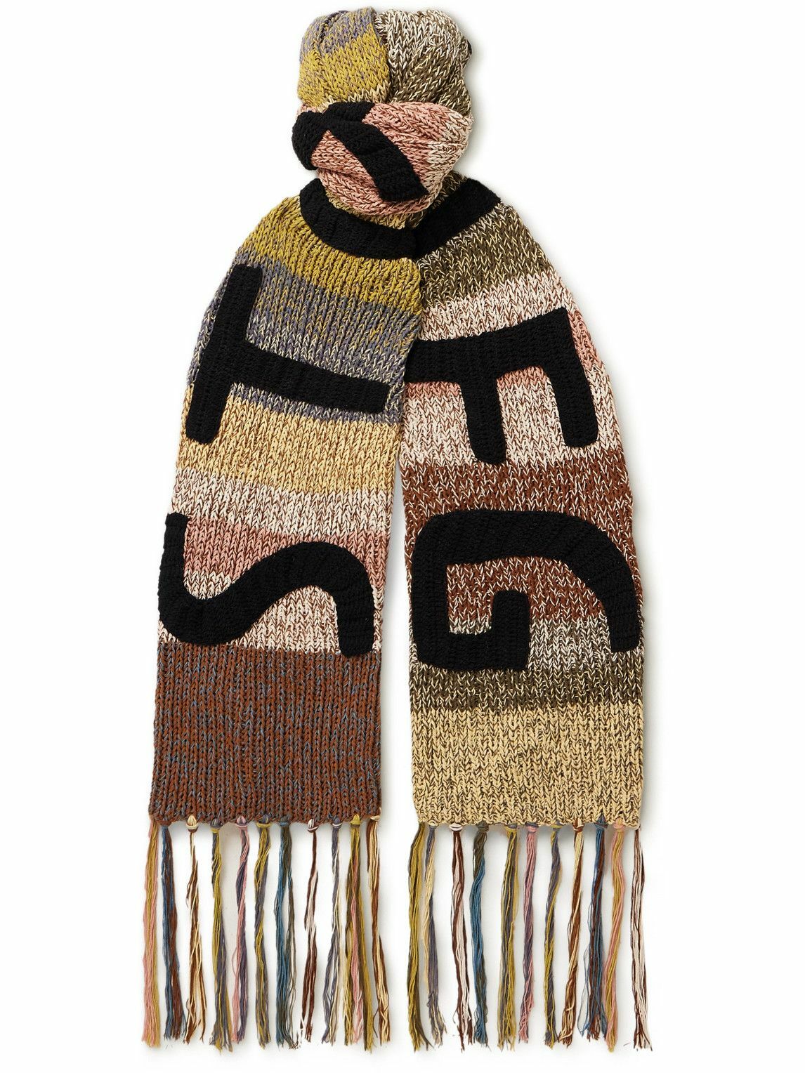 Story Mfg. Deepity Frayed Striped CrochetKnit Organic Cotton Scarf