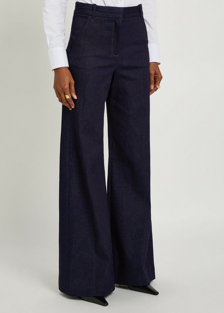 Veronica Beard Crue Wide-leg Stretch-denim Trousers Dark Blue