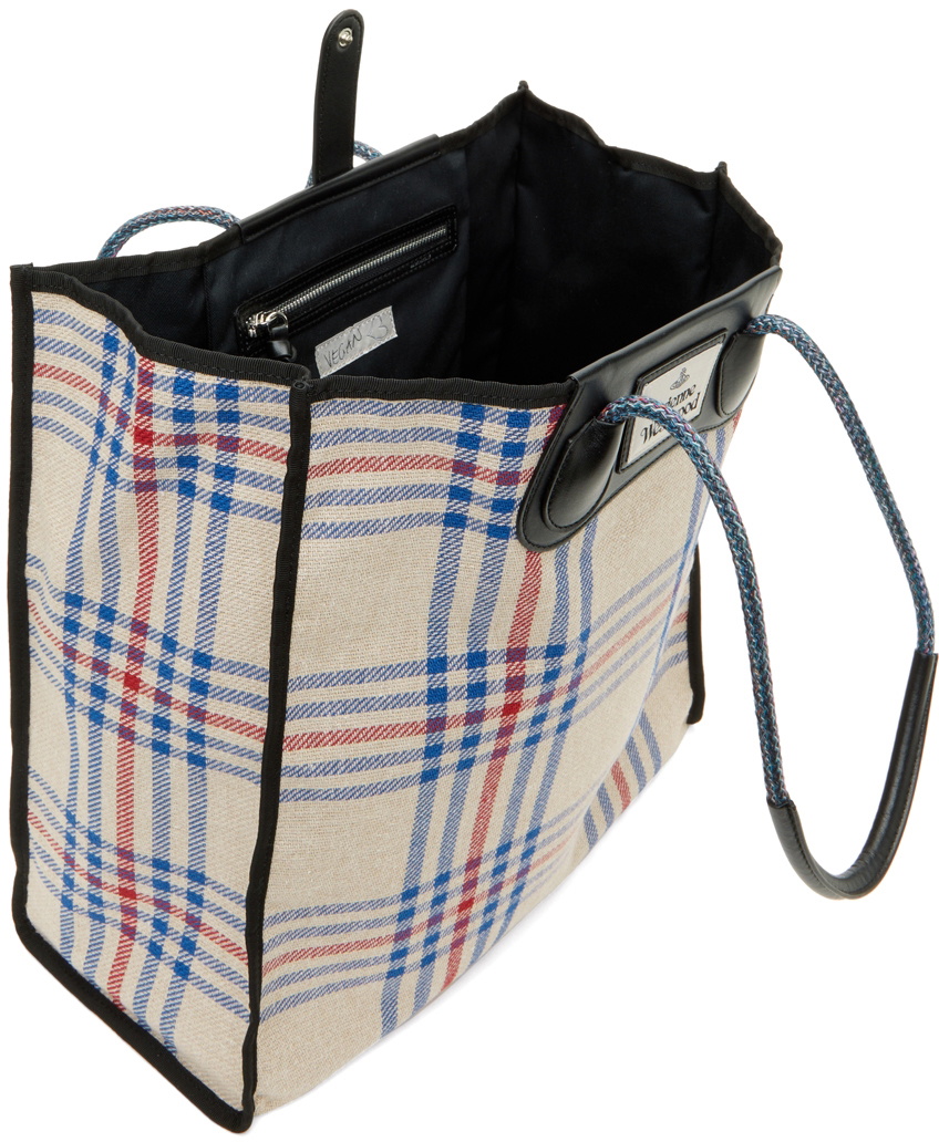 Vivienne Westwood Beige Tartan Elena Folded Shopper Tote Vivienne