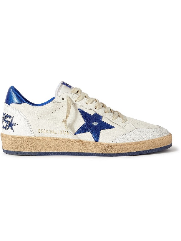 Photo: Golden Goose - Ball Star Distressed Leather Sneakers - White