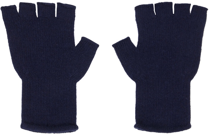 Photo: The Elder Statesman SSENSE Exclusive Navy Heavy Fingerless Gloves