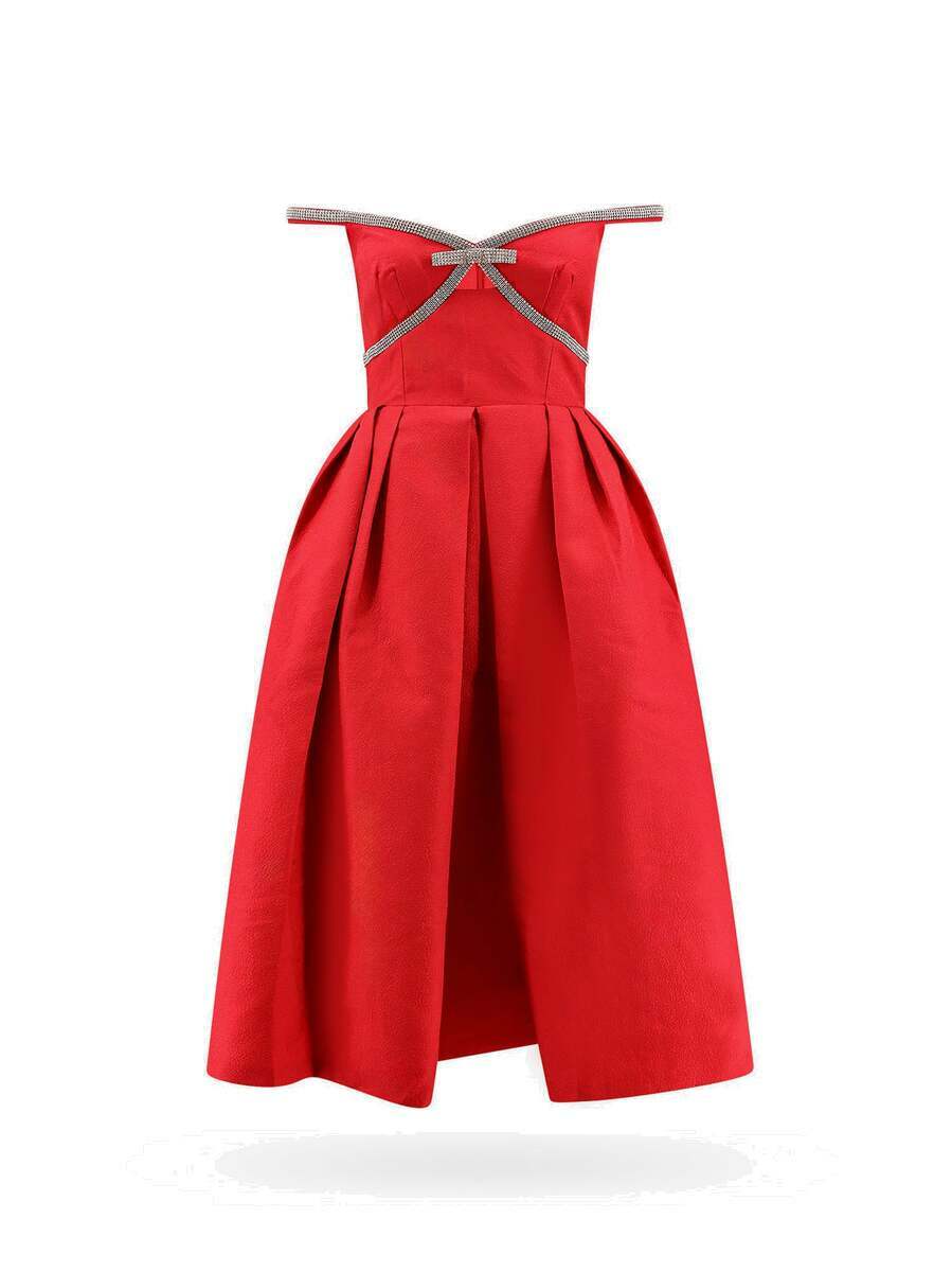 SELF PORTRAIT フラワレスミティトレス RS25922M RED Self-portrait Red Midi Red Dress With Jewel Buttons | ModeSens