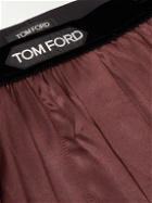 TOM FORD - Velvet-Trimmed Stretch-Silk Satin Pyjama Trousers - Burgundy