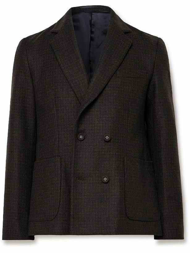 Photo: Officine Générale - Leon Double-Breasted Houndstooth Virgin Wool Blazer - Brown
