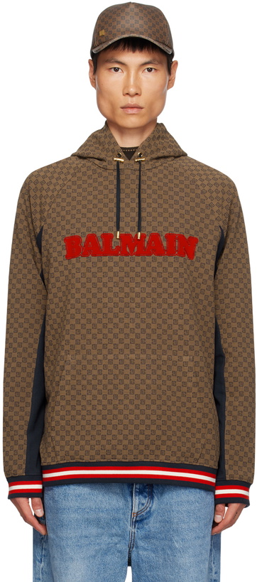 Photo: Balmain Brown Mini Monogram Hoodie