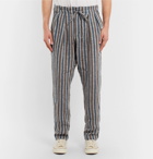 Monitaly - Grey Striped Pleated Linen Drawstring Trousers - Men - Gray