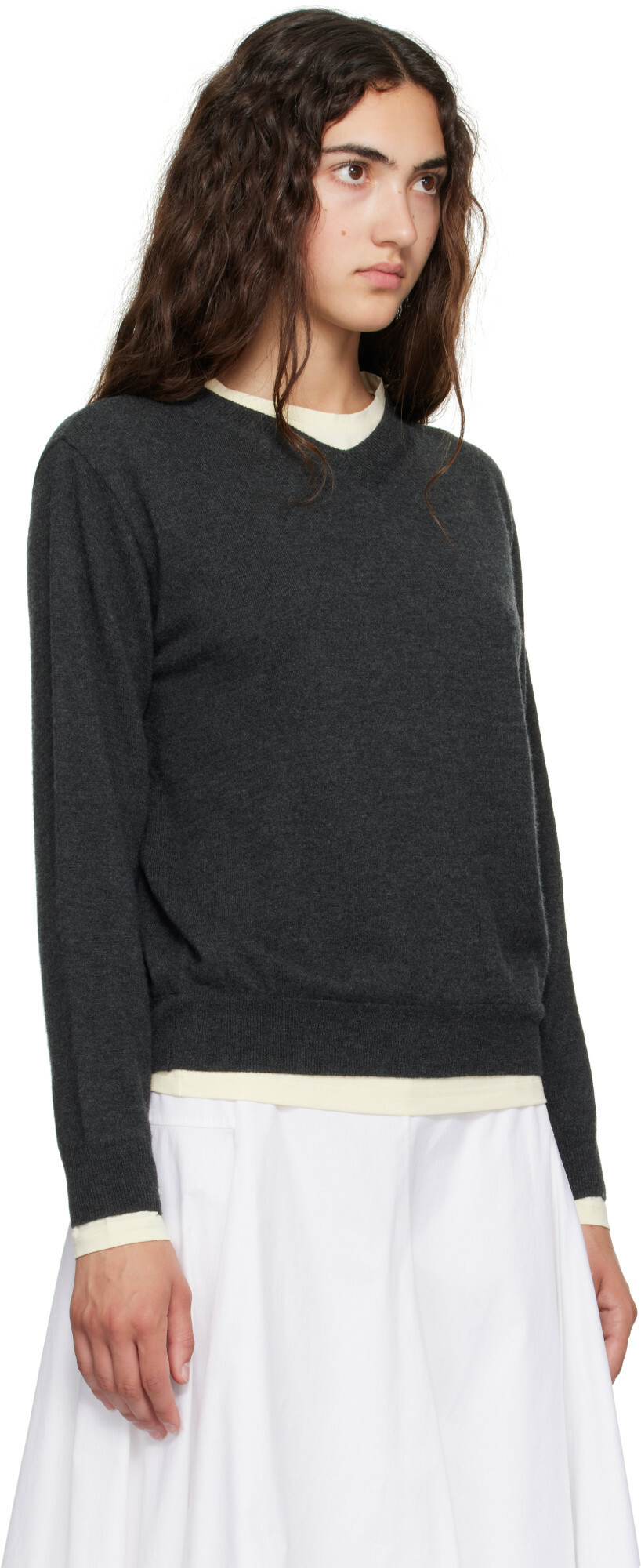 TONYWACK Gray Superfine Wool Layered V-Neck Sweater