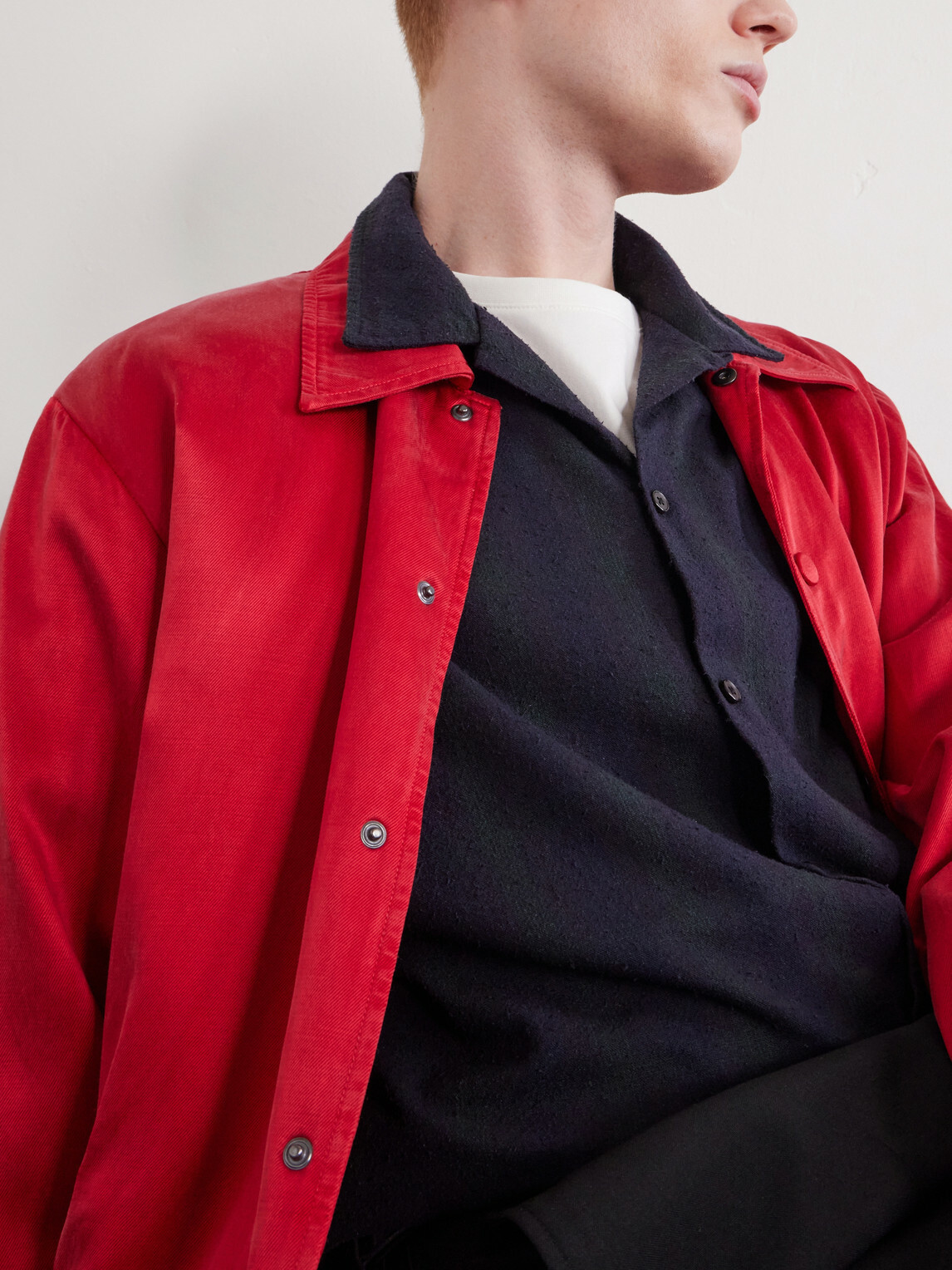 A.PRESSE - Camp-Collar Checked Silk Shirt - Blue
