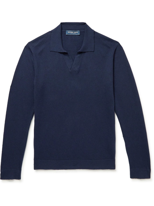 Photo: Frescobol Carioca - Aurelio Cotton and Merino Wool-Blend Polo Shirt - Blue