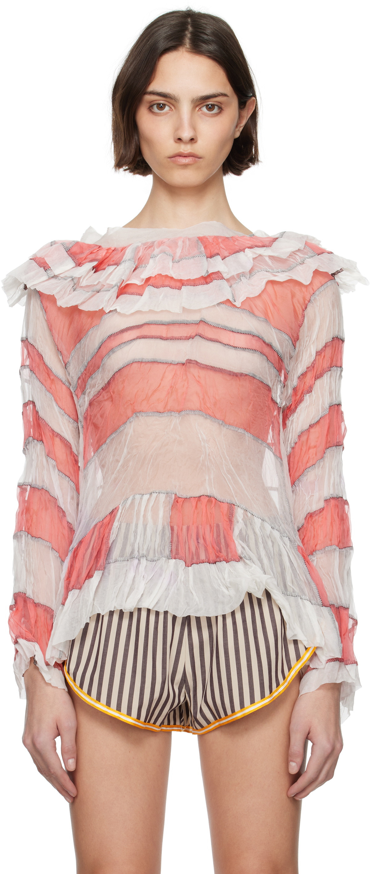 SC103 White & Pink Riddle Blouse