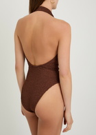 Hunza G Adriana Beaded Crinkle Swimsuit - Brown - One Size