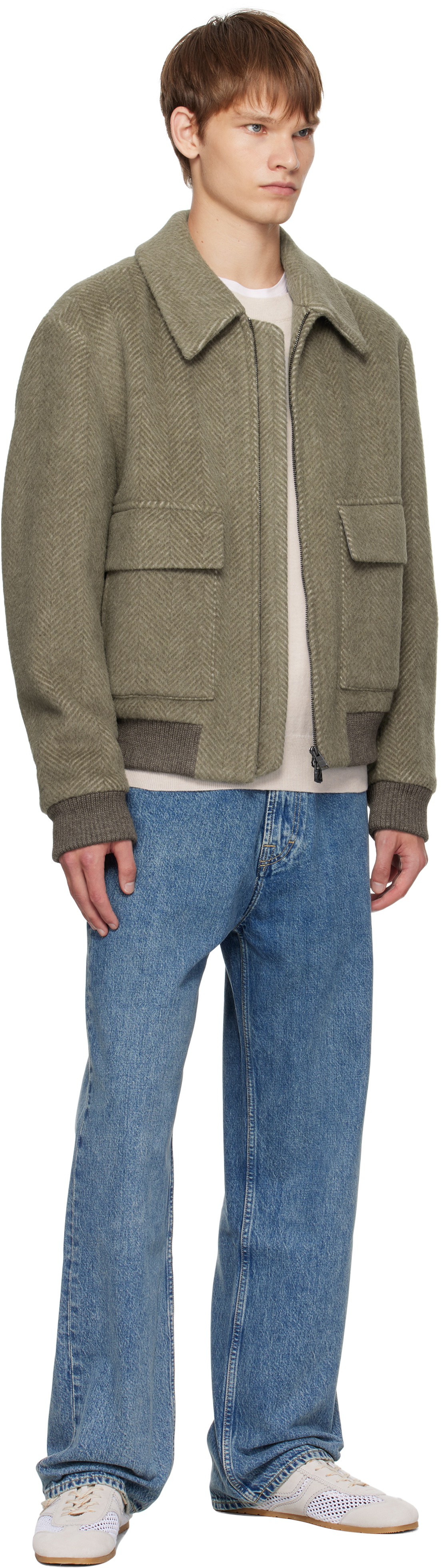 BOSS Khaki Regular-Fit Herringbone-Patterned Jacket