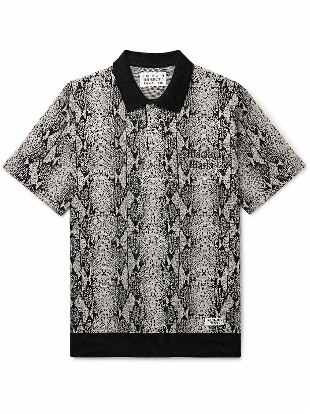 Photo: Wacko Maria - Logo-Embroidered Jacquard-Knit Cotton-Blend Polo Shirt - Gray