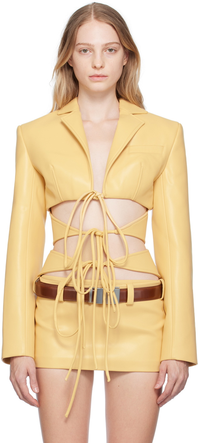 Lado Bokuchava SSENSE Exclusive Beige Shibari Faux-Leather Blazer