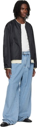 Solid Homme Black Layered Collarless Reversible Bomber Jacket