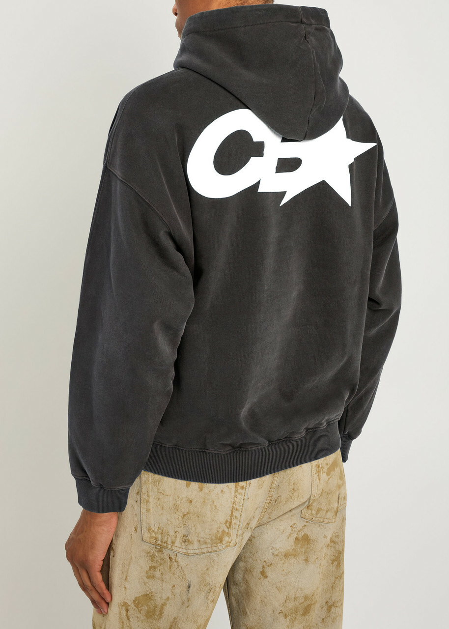 Cole Buxton Star Racing Hooded Printed Cotton Sweatshirt Black