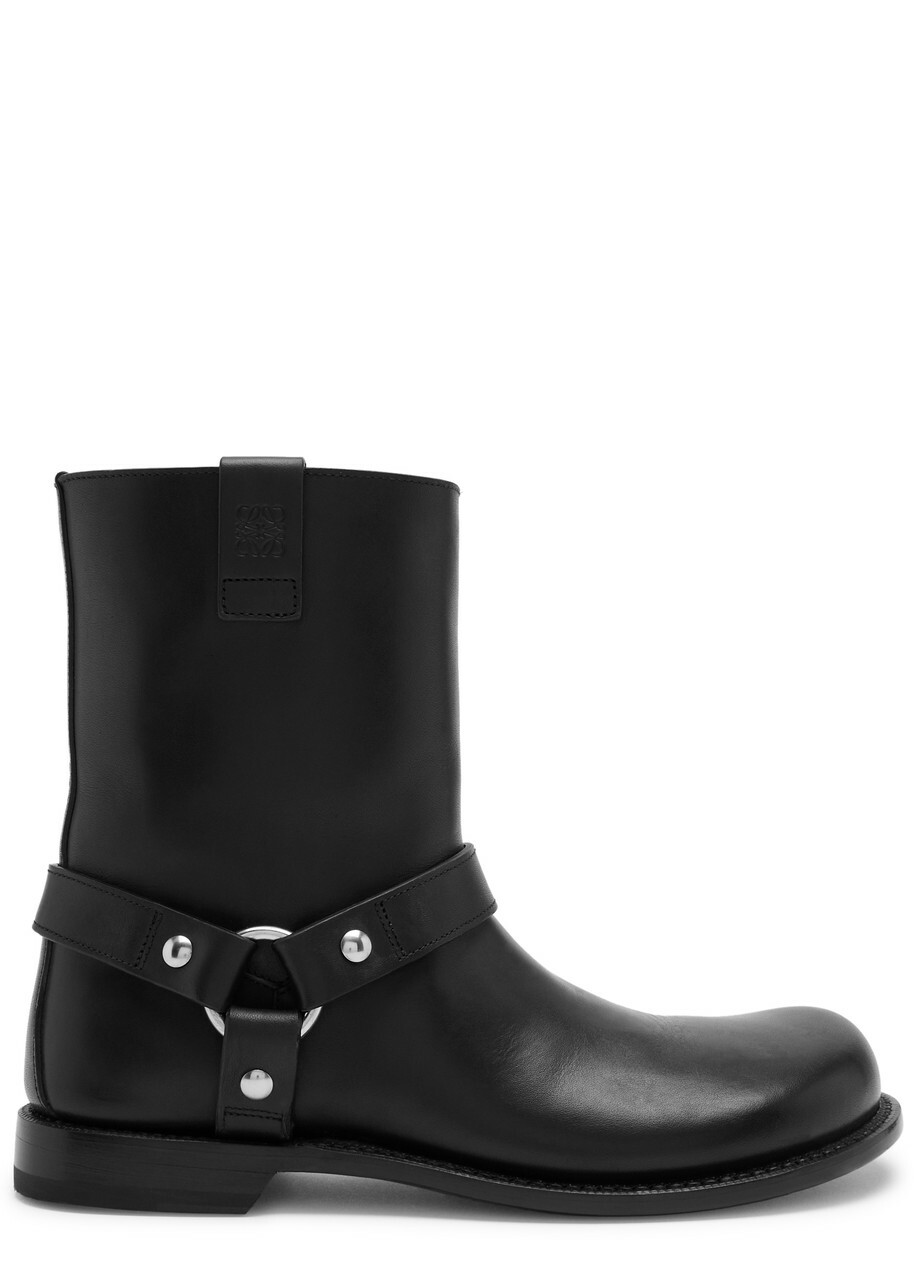 Loewe Campo Biker Leather Ankle Boots Black