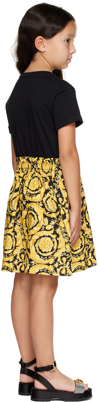 Versace Kids Black & Gold Barocco Dress