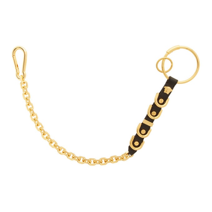 Photo: Versace Gold and Black Medusa Pant Keychain