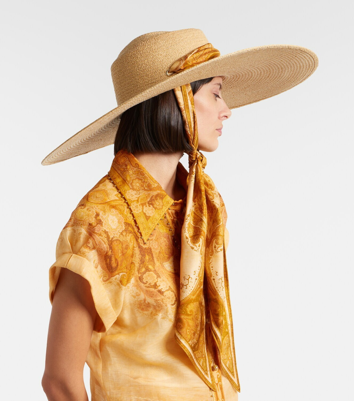 Zimmermann Silk-trimmed raffia hat