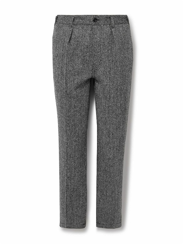 Photo: Drake's - Games Slim-Fit Pleated Herringbone Wool-Tweed Trousers - Gray