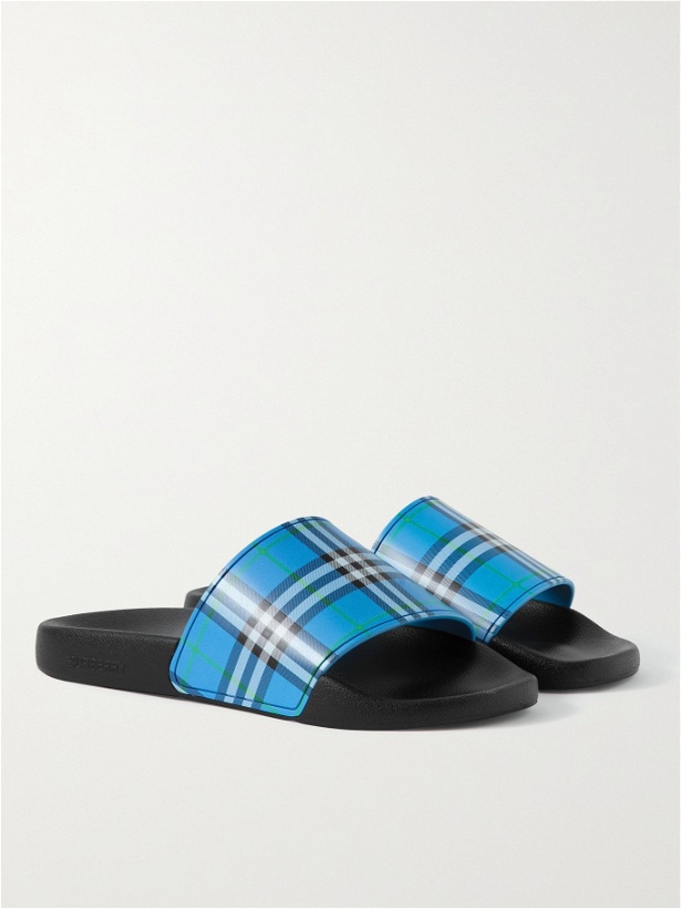 Photo: BURBERRY - Checked Rubber Slides - Blue