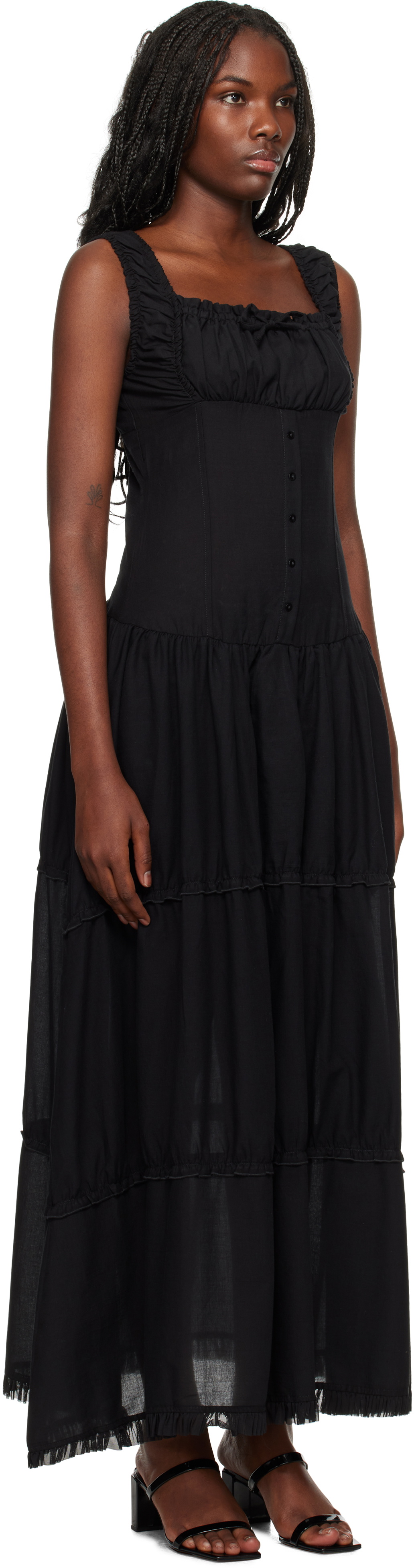 Frankies Bikinis Black Christabelle Ruffle Maxi Dress