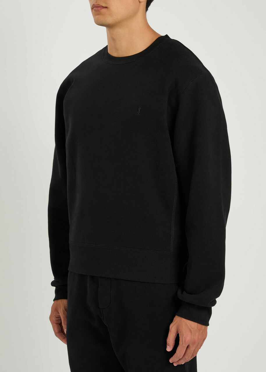Saint Laurent Logo-embroidered Cotton Sweatshirt Black Saint
