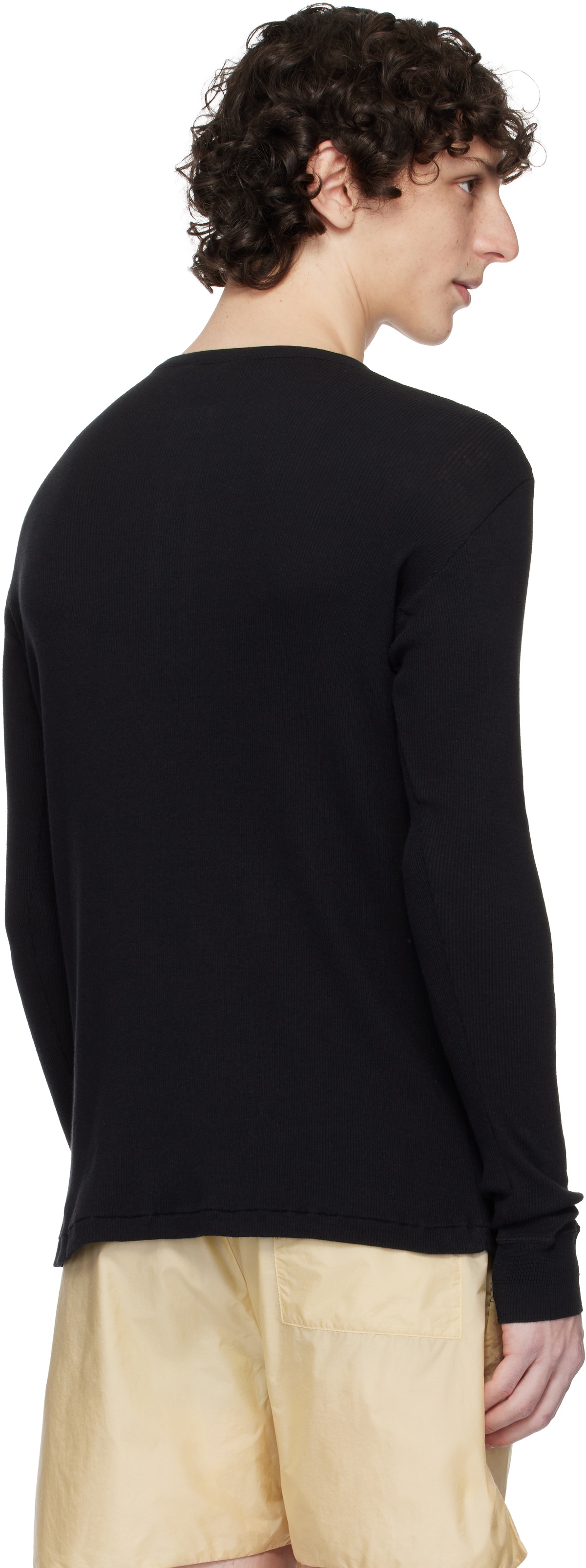AURALEE Black Organic Soft Rib Henley Auralee