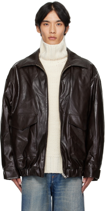 Photo: MM6 Maison Margiela Burgundy Sports Faux-Leather Jacket