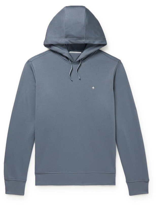 Photo: Stone Island - Logo-Embroidered Cotton-Blend Jersey Hoodie - Blue