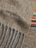 Paul Smith - Fringed Striped Brushed Wool and Cashmere-Blend Scarf