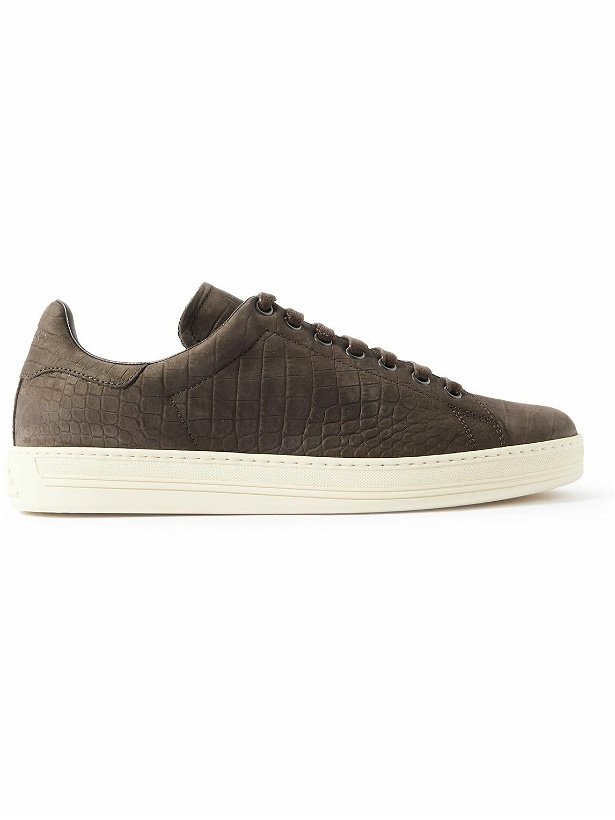Photo: TOM FORD - Warwick Croc-Effect Leather Sneakers - Brown
