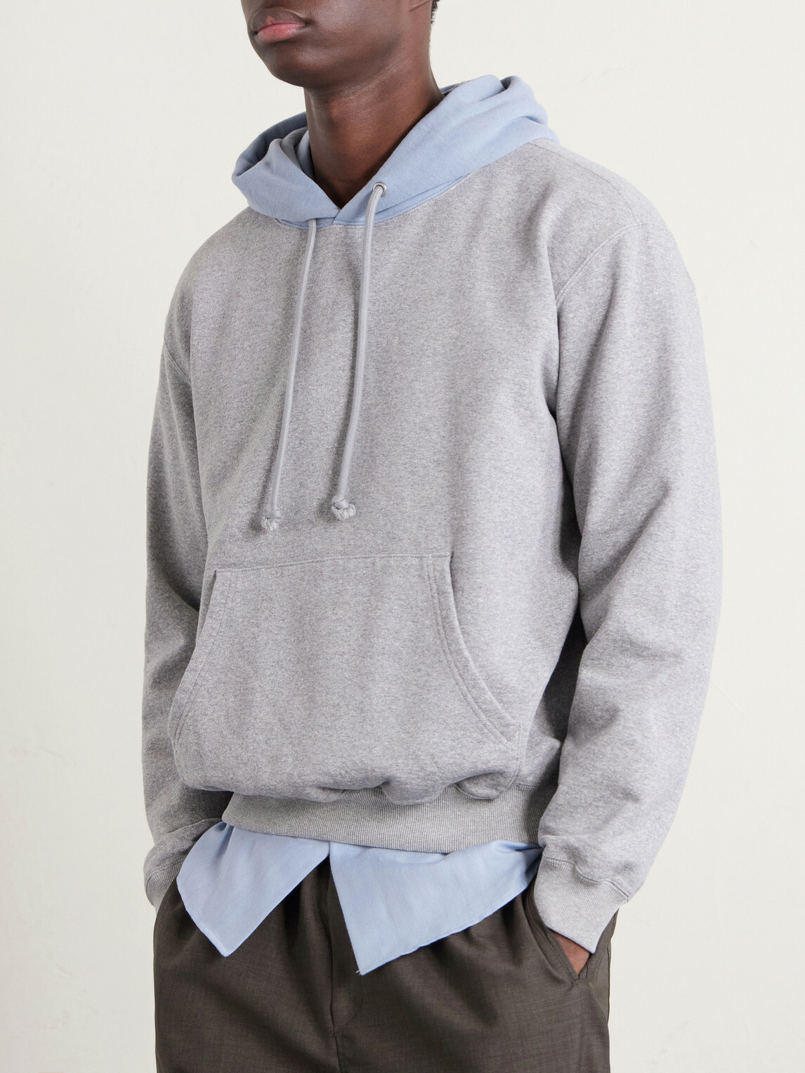 Auralee - Two-Tone Cotton-Jersey Hoodie - Gray