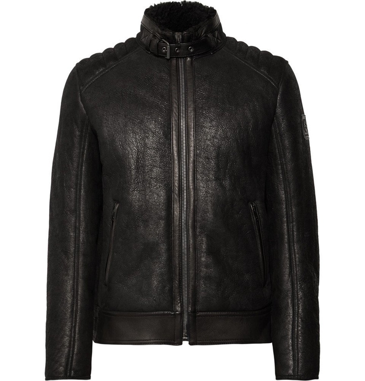 Photo: Belstaff - Westlake 2.0 Slim-Fit Leather-Trimmed Shearling Biker Jacket - Black