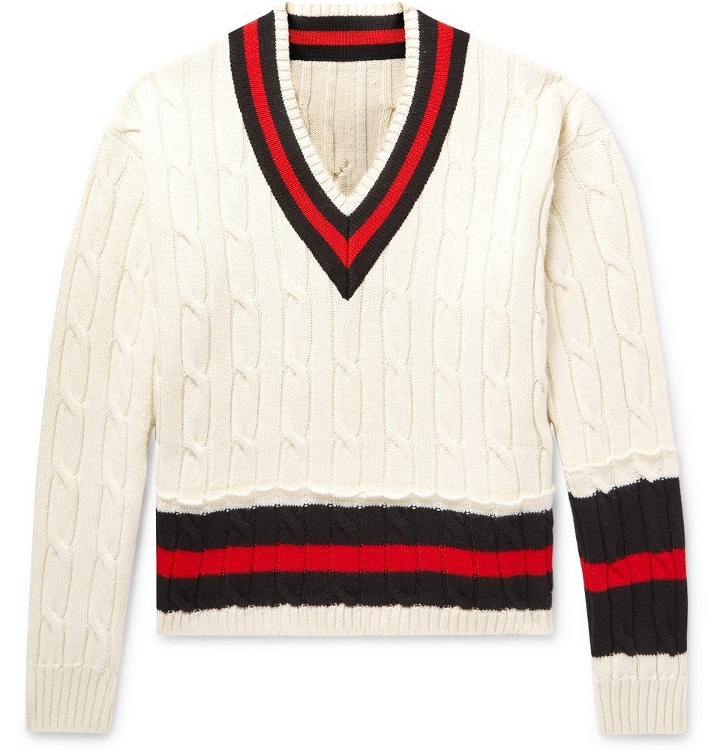 Photo: Maison Margiela - Striped Cable-Knit Wool Sweater - Men - Off-white