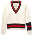 Maison Margiela - Striped Cable-Knit Wool Sweater - Men - Off-white
