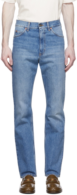 Photo: Gucci Blue Straight-Leg Horsebit Jeans