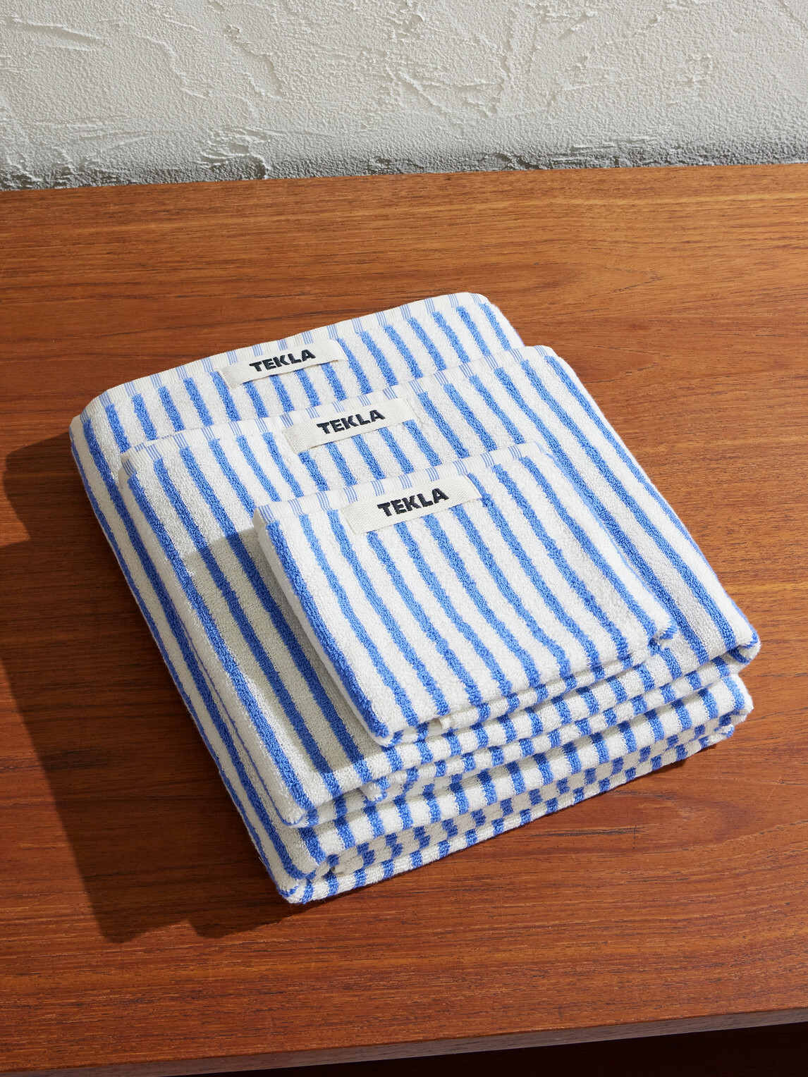 TEKLA - Set-of-Three Logo-Appliquéd Striped Organic Cotton-Terry Towels