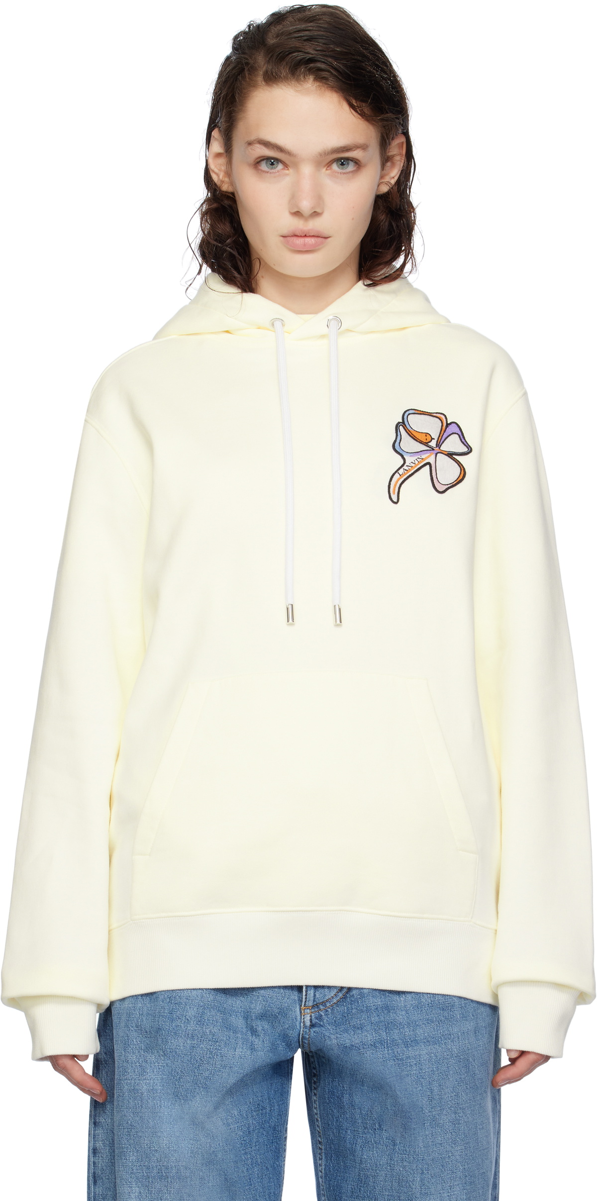 Lanvin White Clover Snake Patch Hoodie