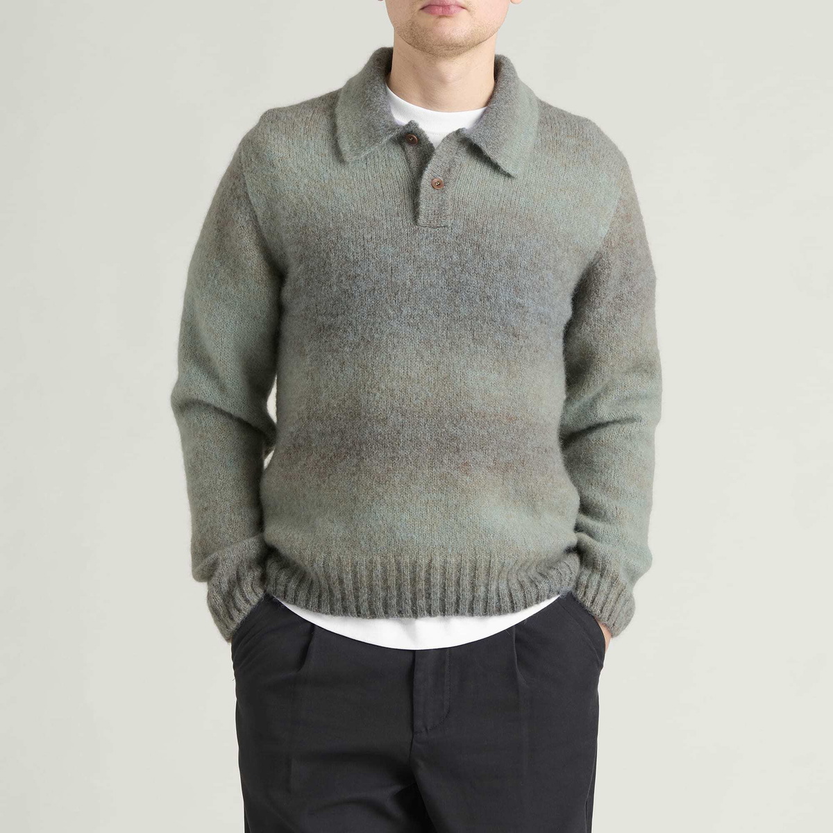 Palmes Men's Alpaca Longsleeve Knit Polo in Blue