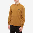 Fred Perry Men's Long Sleeve Plain Polo Shirt in Dark Caramel