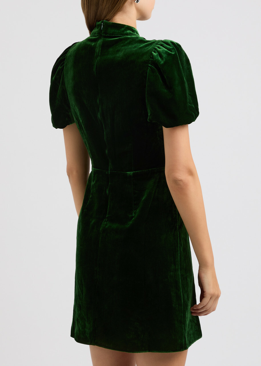 Kitri Josette Cut-out Velvet Mini Dress Dark Green